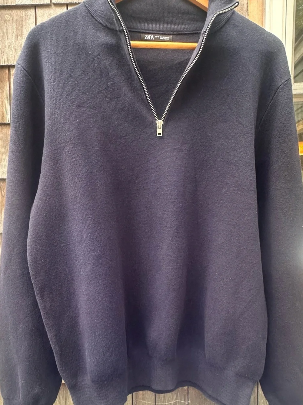 ZARA Man Navy Blue Knit Pullover Sweater XL Heavy Pique Cotton Blend Solid